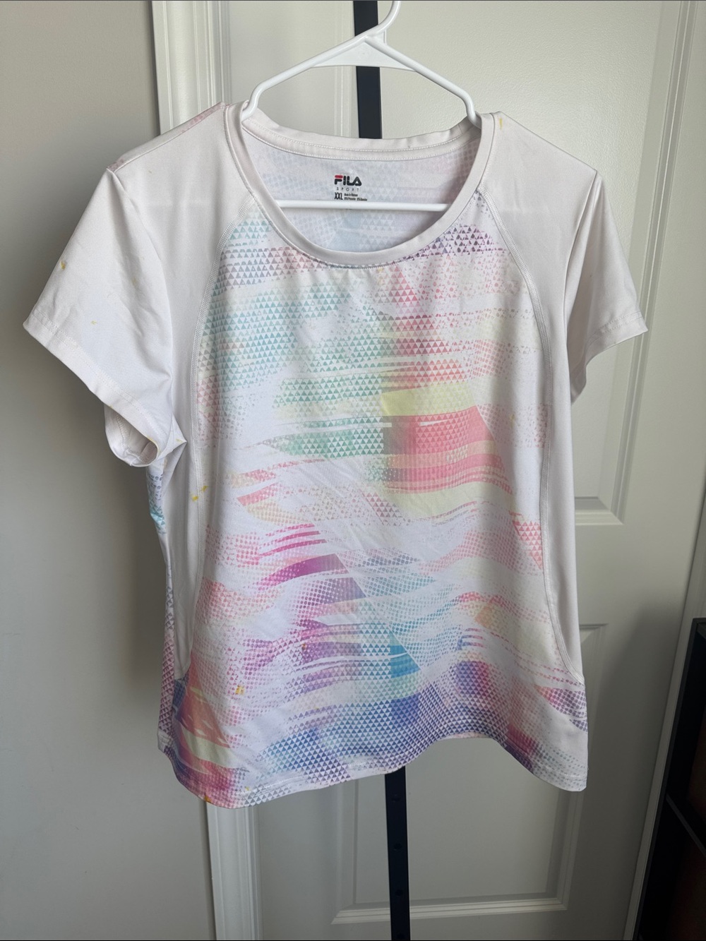 Fila White Short Sleeve Tee with Pastel Rainbow Wave Print